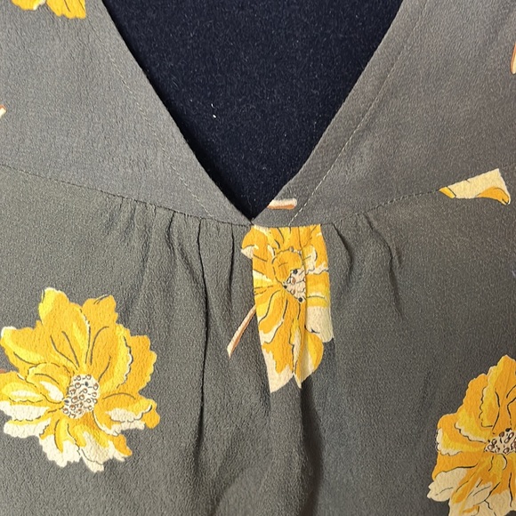 MADEWELL | Rhyme Top in Fall Flowers Green and Yellow Top Blouse Sz. S Small - Picture 2 of 6